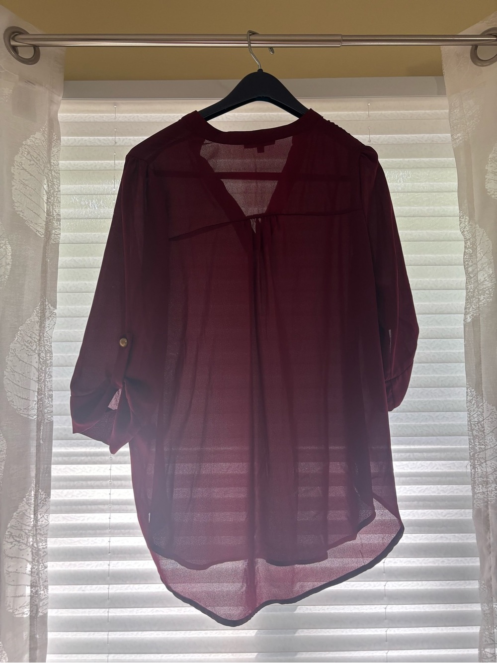 Papermoon Sheer V-Neck Blouse - Burgundy